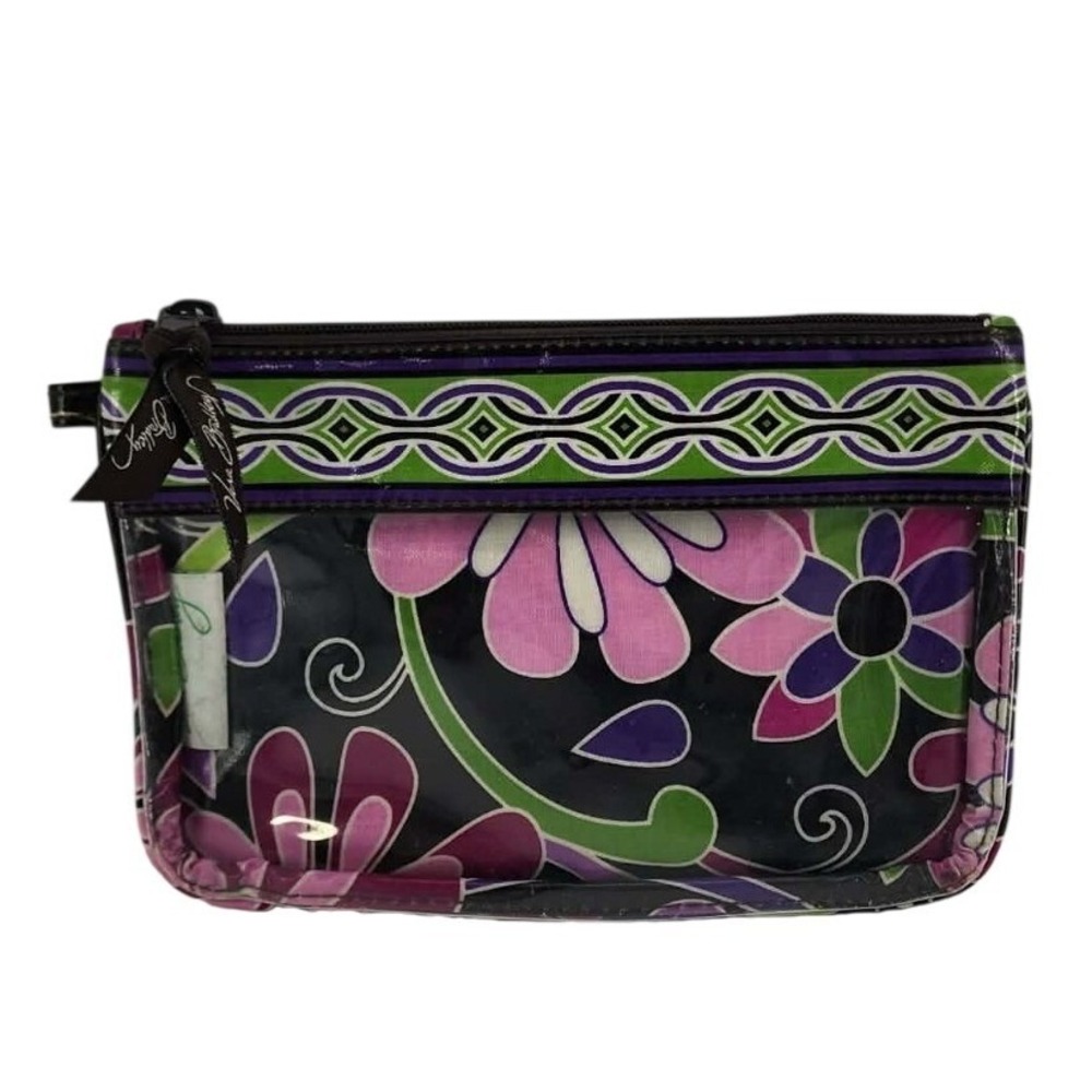 Vera Bradley Cosmetic‎ Pouch Womens OS Black Floral Laminated Travel Bag EUC